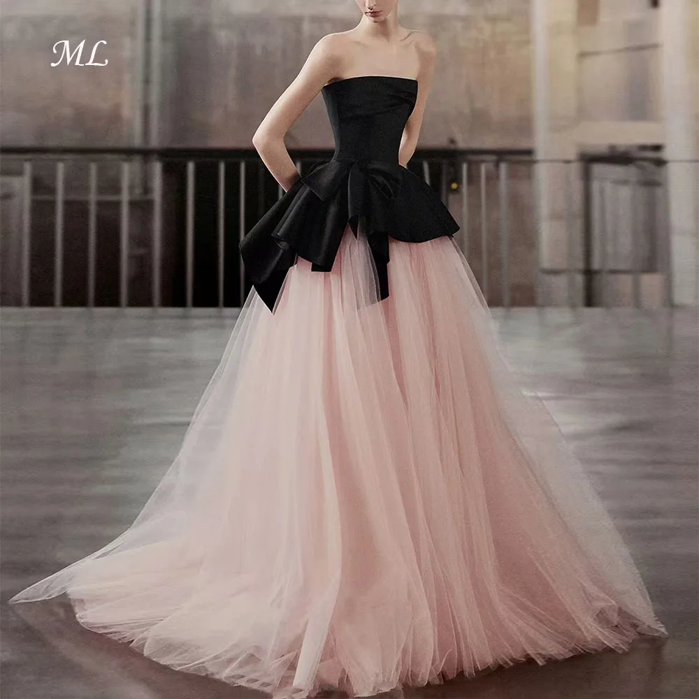 

ML Modern Black Contrast Pink Wedding Party Dress A-Line Evening Dresses Korea Photo shoot Bridal Reception Gown Customized 2026