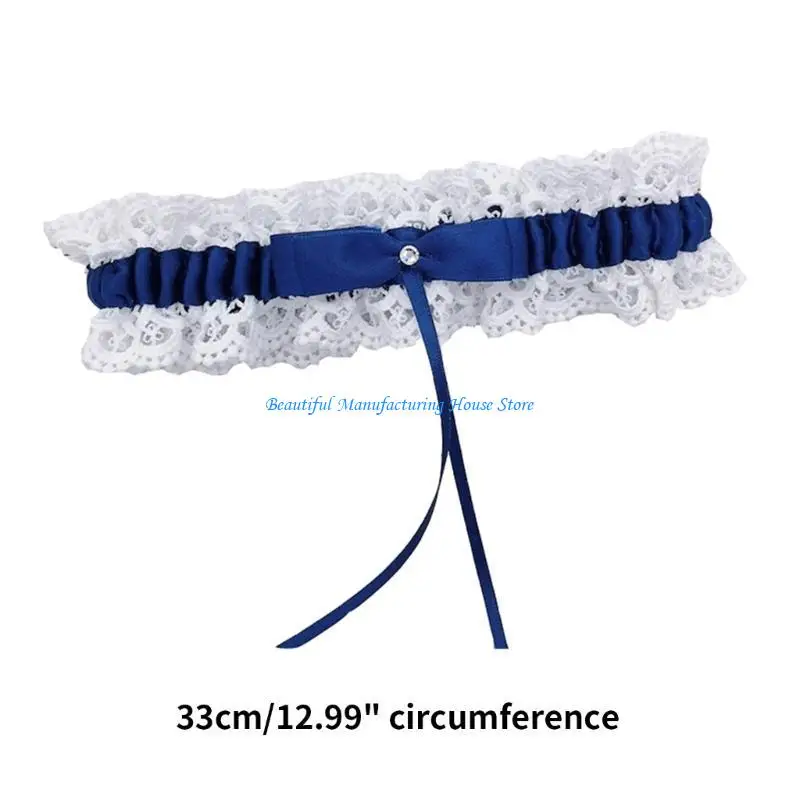 E56A رباط الساق لحفلات الزفاف وحفلات الزفاف وحزام دانتيل ناعم قابل للتمدد مع عقدة شريطية