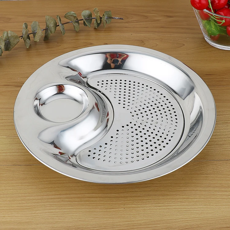 

Двухслойная подставка для пельменей из нержавеющей стали с дренажом, поднос для фруктов с винтовой подставкой, китайская круглая плоская тарелка