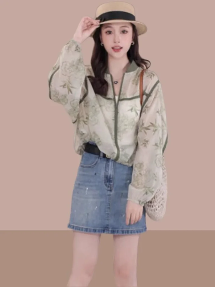 Summer 2024 Floral Print Lightweight Women's Jacket Popular Casual Sun Protection Shirt Single Piece Regular Sleeve Long Shirt