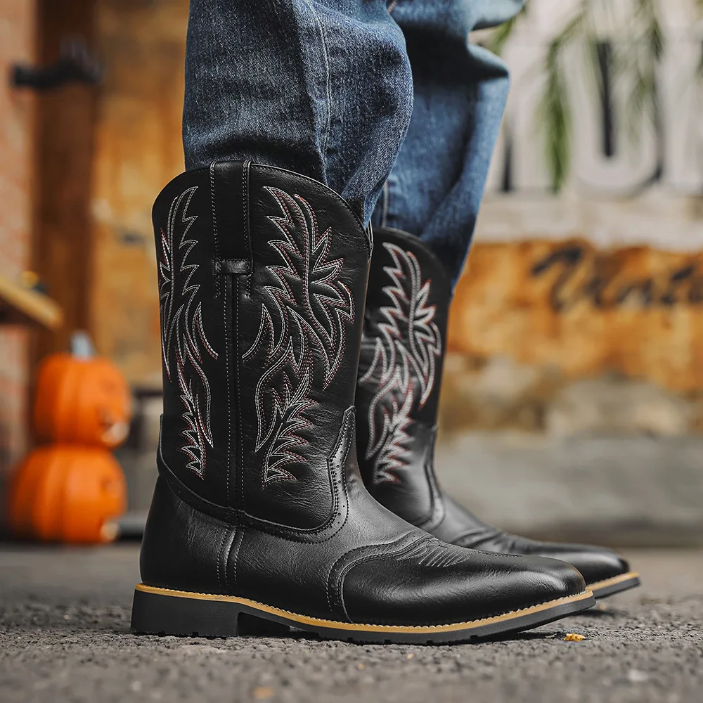 Men High Boots Embroidery Retro Handmade Mens Boots Western Cowboy Boot Pointed Toe Boots Hand Stitching Outdoor Men's Shoes2026