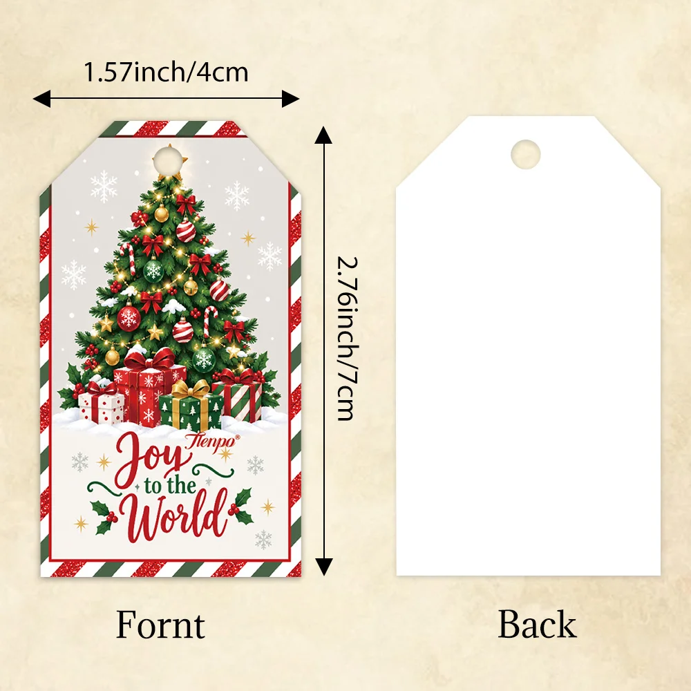 40pcs, Gift Tags, Red Green Stripe Cartoon Xmas, Hanging Paper Labels for Gift Wrapping, Holiday Party Decor with String