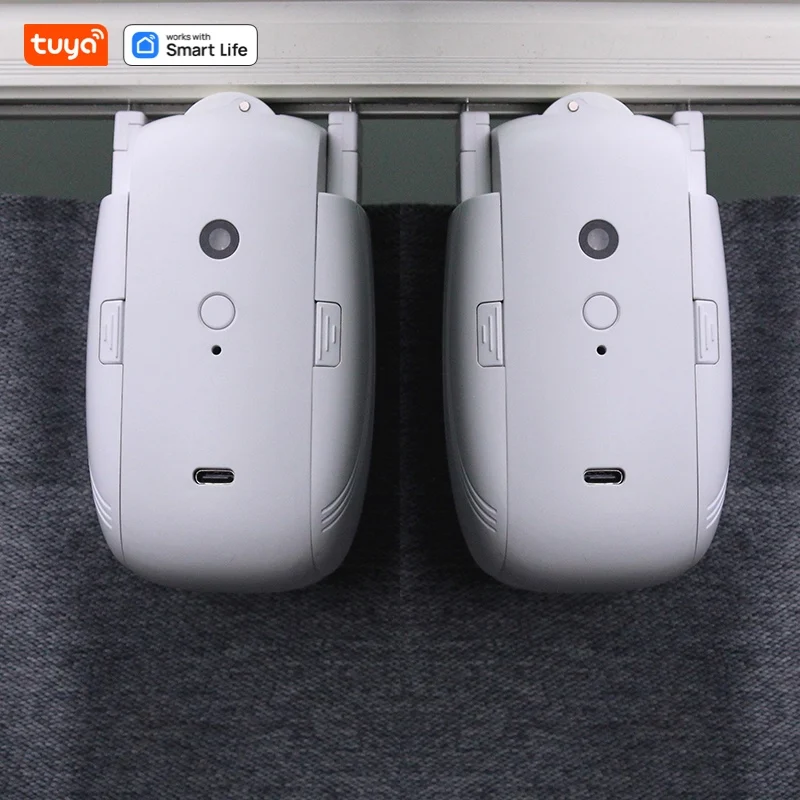 Tuya Smart Wi-Fi Curtain Robot, 2PCS T/U Track,Automatic Open Smart Electric Curtain Robot APP Voice Control Alexa Google Home