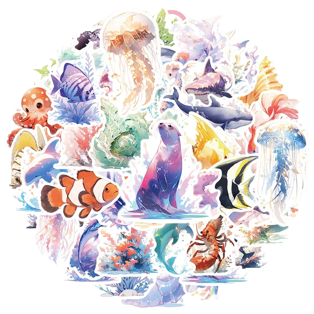 10/50pcs Cute Sea Animal Cartoon Aesthetic Stickers Marine Life Ocean Decals Fridge Laptop Phone Diary Decoration Sticker