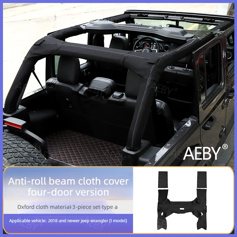 For Jeep Wrangler 2018-2025 Anti-roll bar cover gasket kit,Trunk roll cage protective cover,UV protection and waterproof