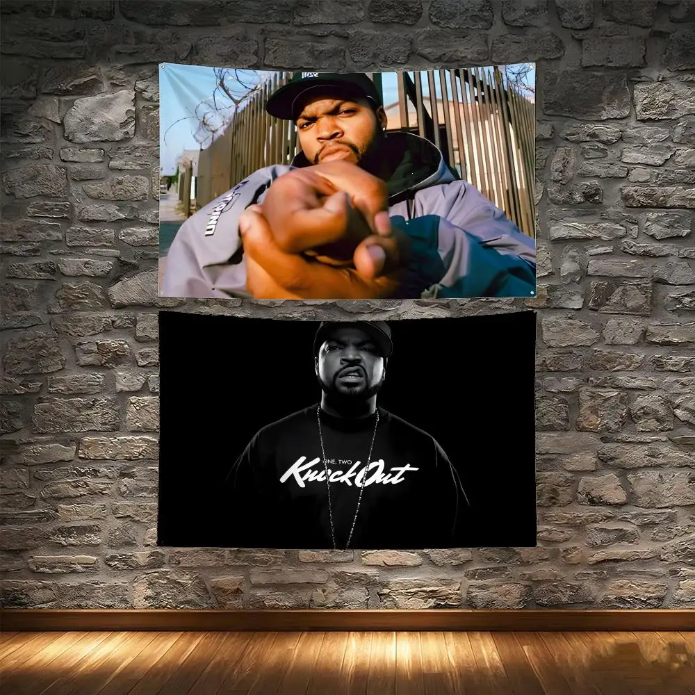 90s HipHop I-Ice Cube Flags Tapestry Creative Pattern Photo Living Room Wall Art Party Outdoor Decor