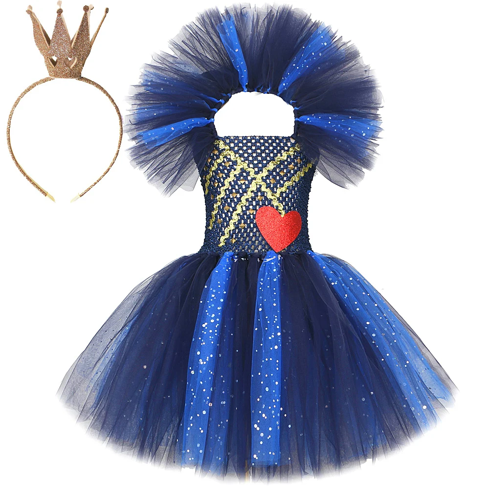 Sparkly Evie Descendants Costumes for Girls Halloween Fancy Dresses for Kids Carnival Party Tutu Dress Outfit with Gold Crown