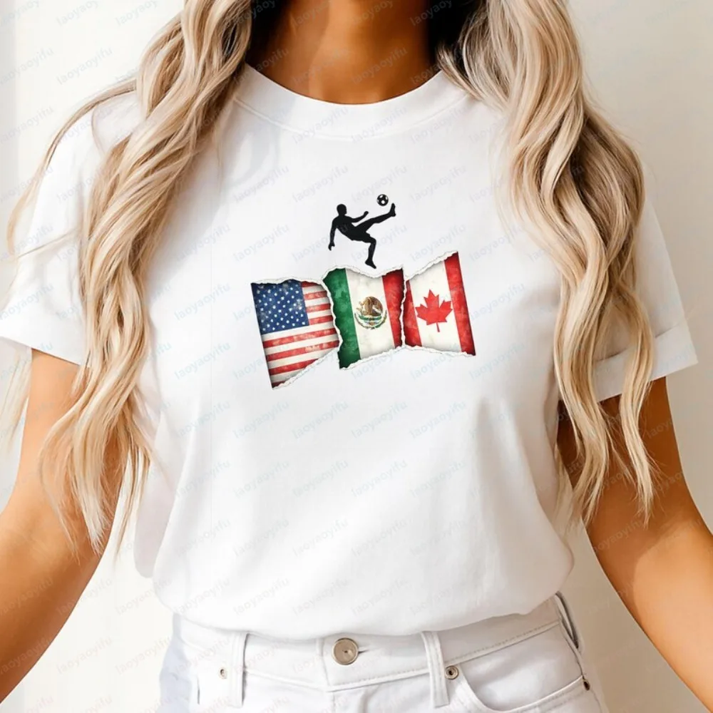 

Soccer 2026 Unisex USA Mexico Canada Flag Football Graphic T-Shirt Casual Soccer Player Tee North America Sport Streetwear Tops
