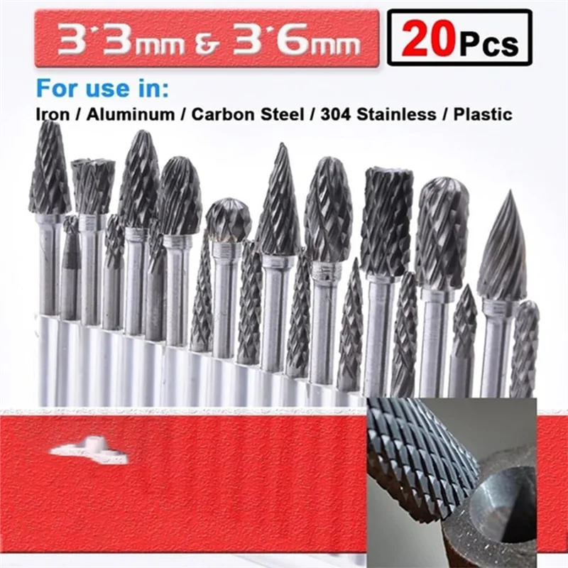 Conjunto de rebarbas de carboneto 1/8 Polegada haste morrer moedor ferramenta rotativa rasp bits acessórios para carpintaria perfuração escultura gravura-B51B