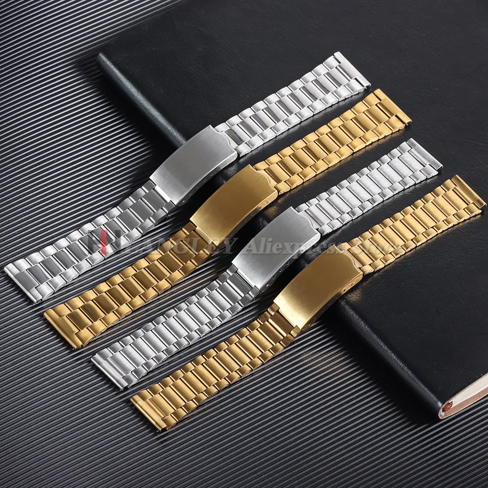12mm 14mm 18mm 20mm Stainless Steel Watch Band Silver Gold Universal Strap Folding Buckle Metal Bracelet for Men Women Wristband