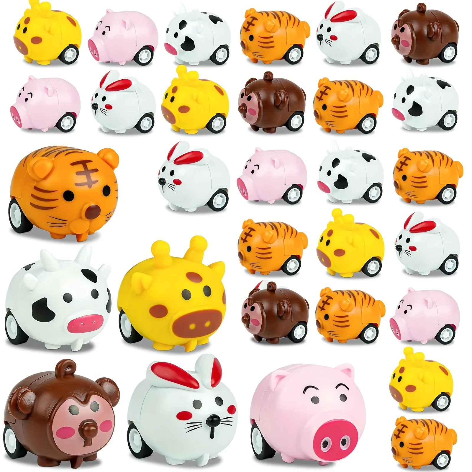 12pc Pull Back Animal Car Friction Powered Baby Car Toddler Bright Colors Creative Design Safe Material Party Favor for Kid Gift