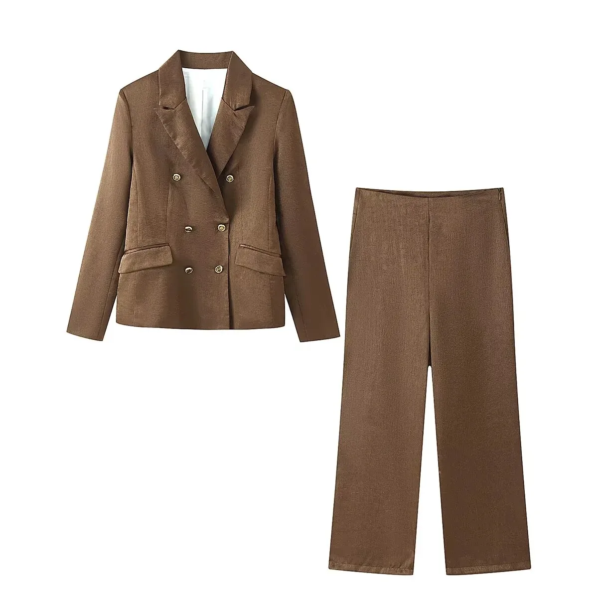 2026 new summer women's clothing with shoulder pads and wrinkle effect blazer + wrinkle effect wide leg pants suit