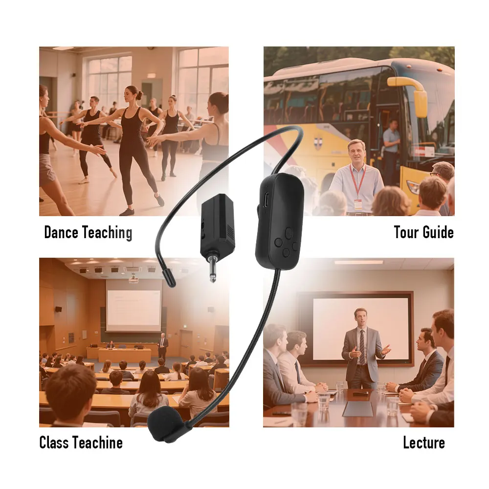 LMBGM ME300 Wireless Headset Microphone System, Small Size USB Rechargeable Teaching MIC for Live, Meetings, Outdoor Performance