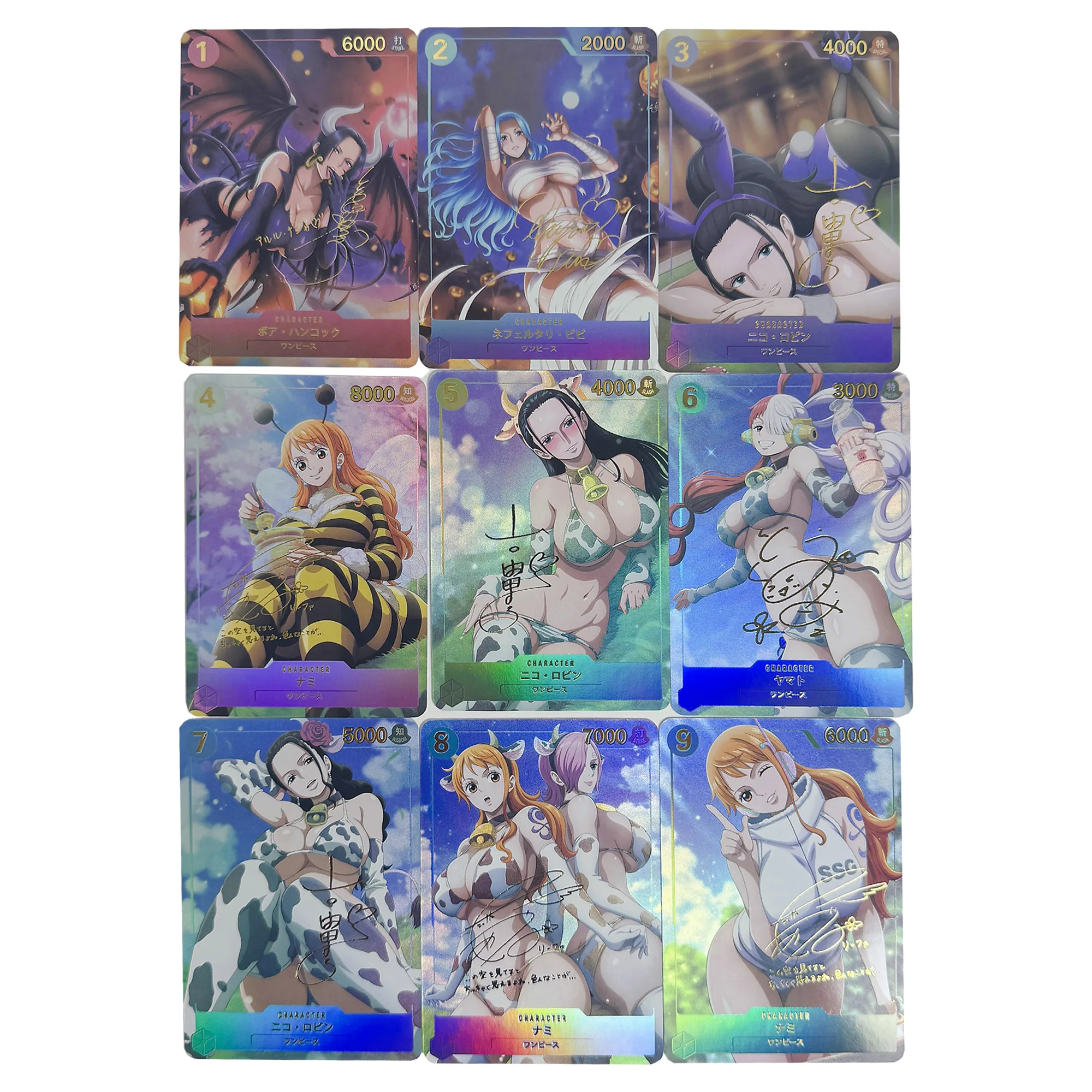 9Pcs/set Diy One Piece Robin Nami Cosplay Collection Card Refraction Color Flash Hot Stamping OPCG Anime Cards Gift Toys