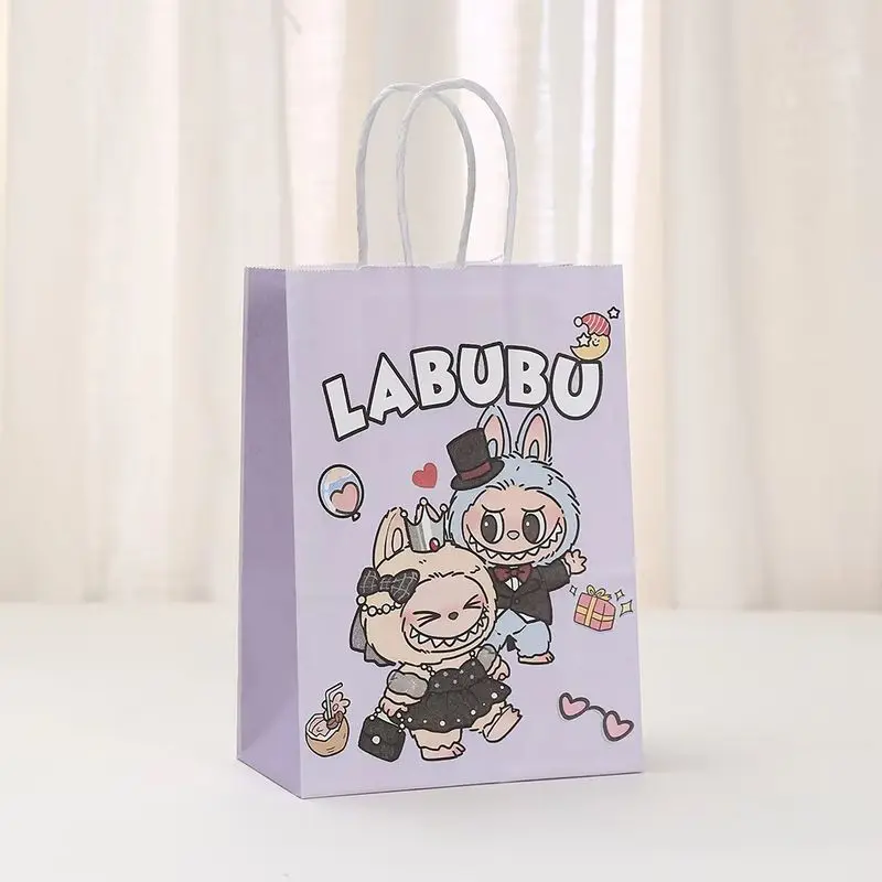 10pcs Labubu Anime Gift Bags Kraft Paper Bag Party Decoration Labubu Shopping Packaging Bag Party Gift Tote Bag Candy Packing