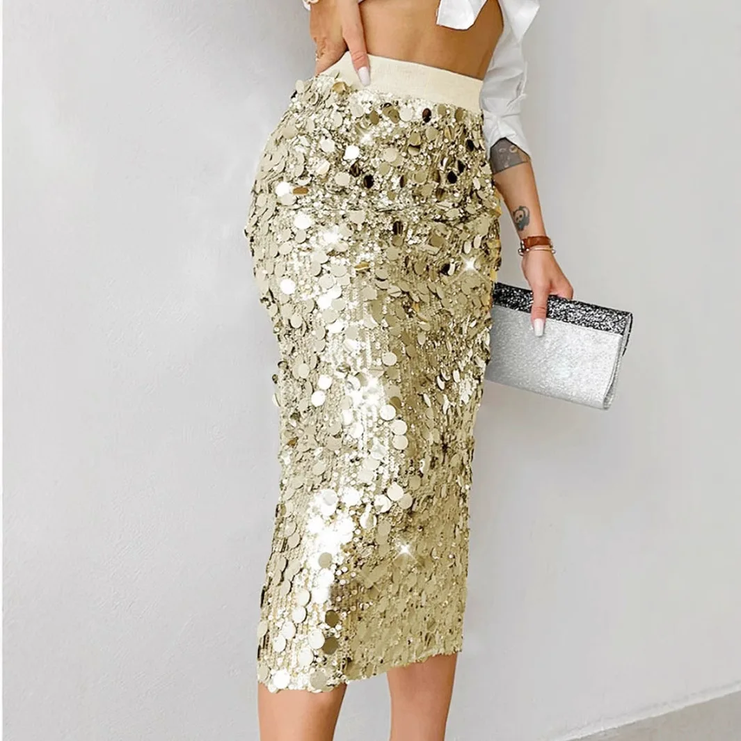 

Женская длинная юбка с пайетками Y2K, модная однотонная юбка трапециевидной формы с высокой талией, женские шикарные женские повседневные юбки, клубная одежда на выход, Ropa Mujer