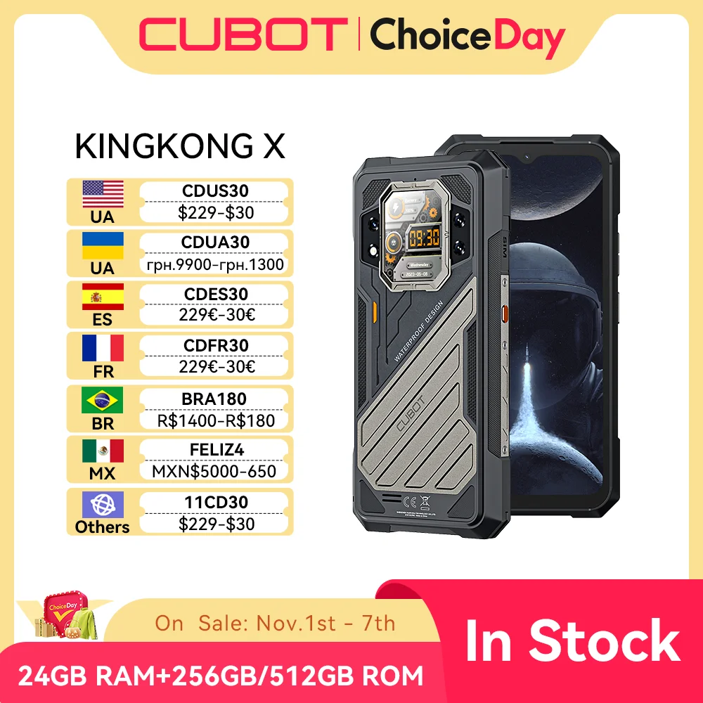 

CUBOT KINGKONG X, Rugged Smartphone 5G, 32GB RAM(16GB+16GB), 256/512GB ROM, 10200mAh, 6.583-Inch 120Hz Screen, NFC,WiFi 6, 100MP