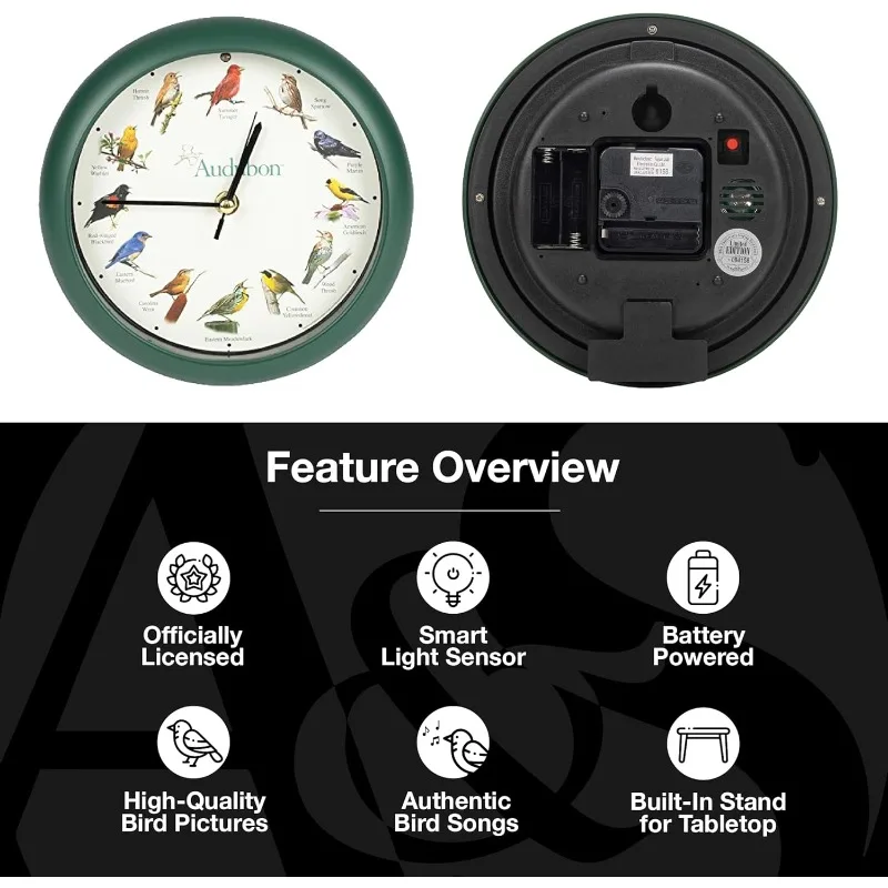 Часы Audubon Singing Bird, 8 дюймов, зеленые