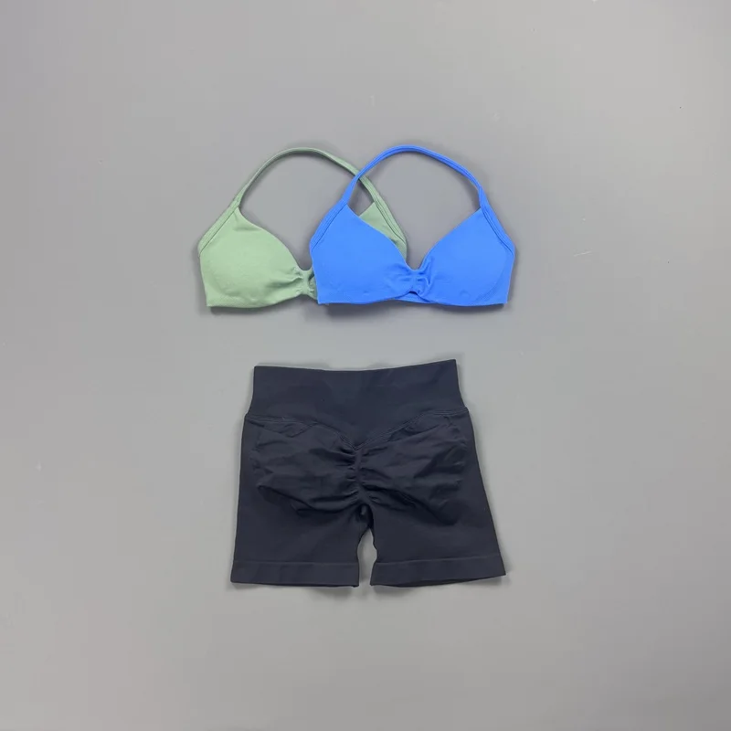 2-teiliges Sportset für Damen, Neckholder-Yoga-Top, hochtaillierte Scrunch-Shorts, atmungsaktiv, dehnbar, für Gym, Pilates, Workout, Fitness – Detail 7