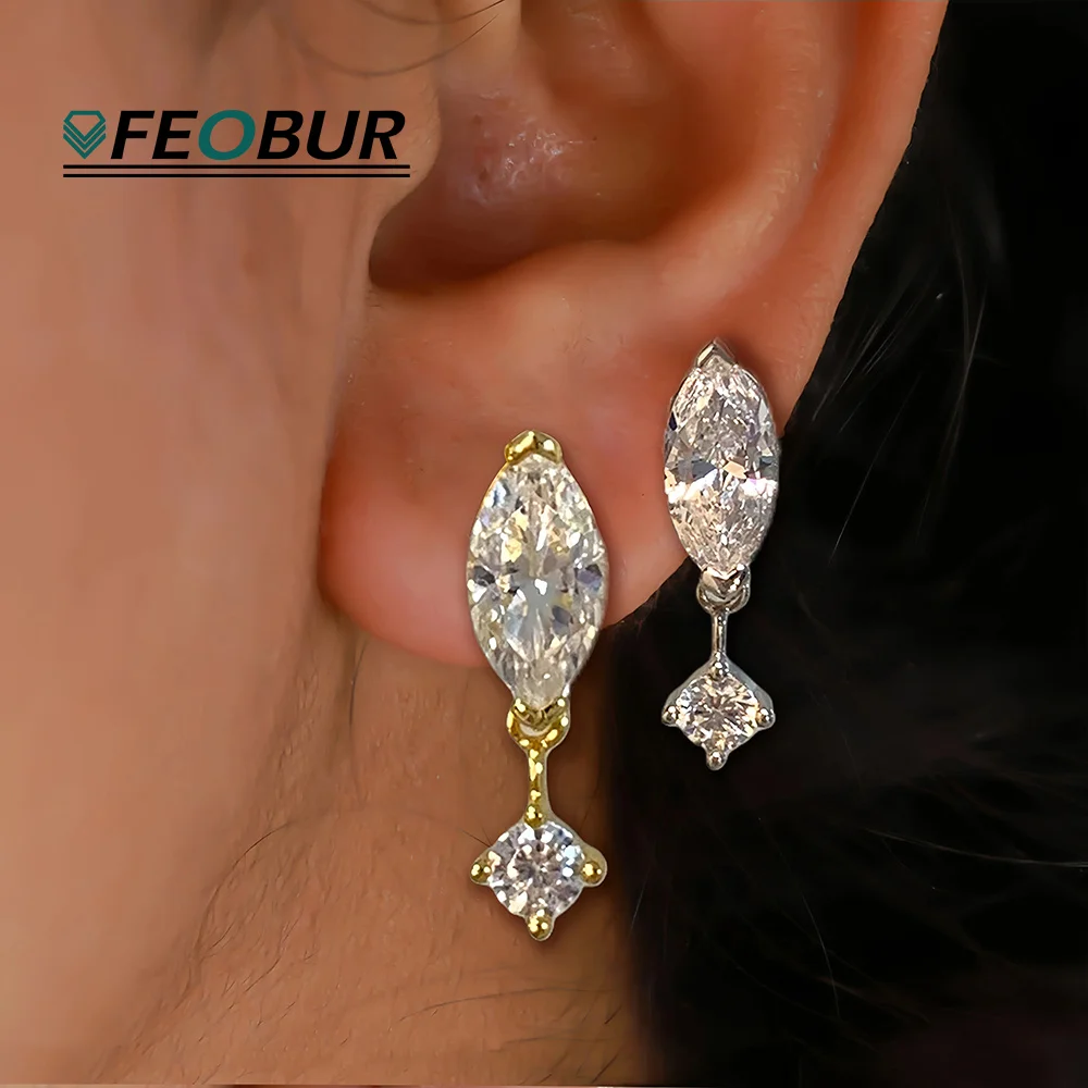 

FEOBUR 0.5/1ct Marquise Cut Moissanite Drop Earrings 925 Sterling Silver Sparkly Diamond Ear Studs for Women Party Jewelry Gift