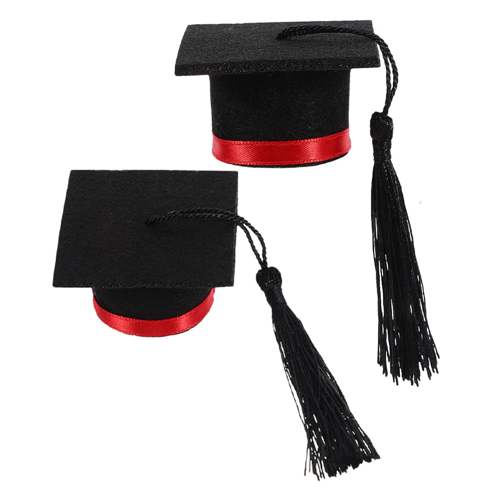 

2pcs Graduation Hat Bottle Toppers Felt Fabric Mini Doctor Cap Wine Bottle Covers Purple Ribbon Decorations Party Hats