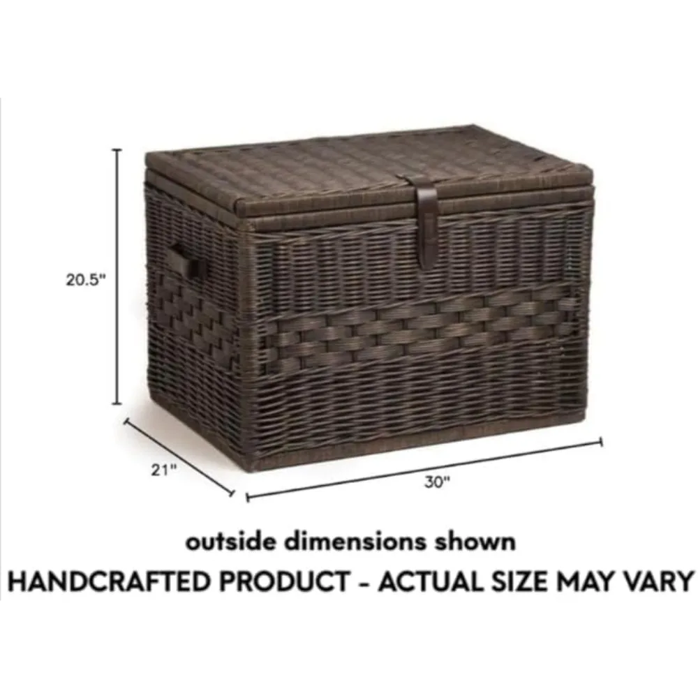 Baule de rangement en osier profond tissé à la main, coffre en osier de rotin naturel avec couvercle et poignées pour couvertures et organisation à domicile-antiq