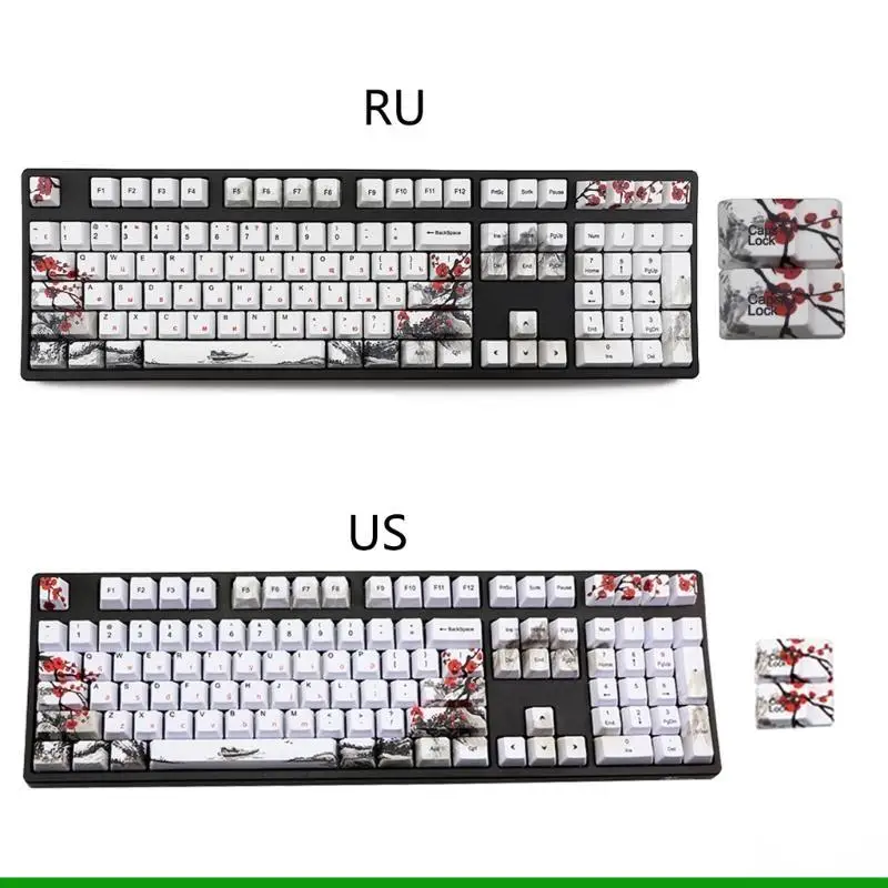 

U55C 110pcs Russian Keycaps Novelty DYE SUB Plum Blossom OEM Keycap For 61/64/108