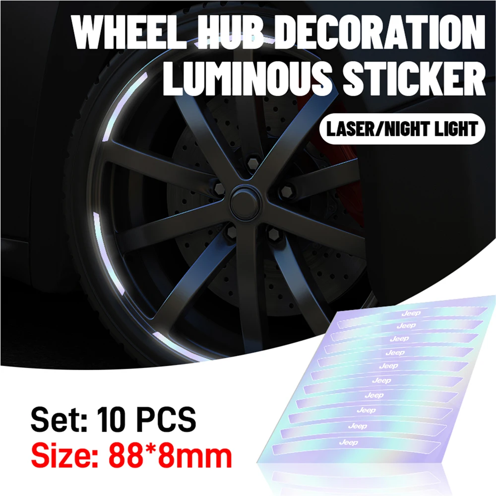 

4/10/20pcs Colour Car Wheel Tire Hub Reflective Stickers Luminous Decal For JEEP Renegade Cherokee Wrangler Compass Accessories