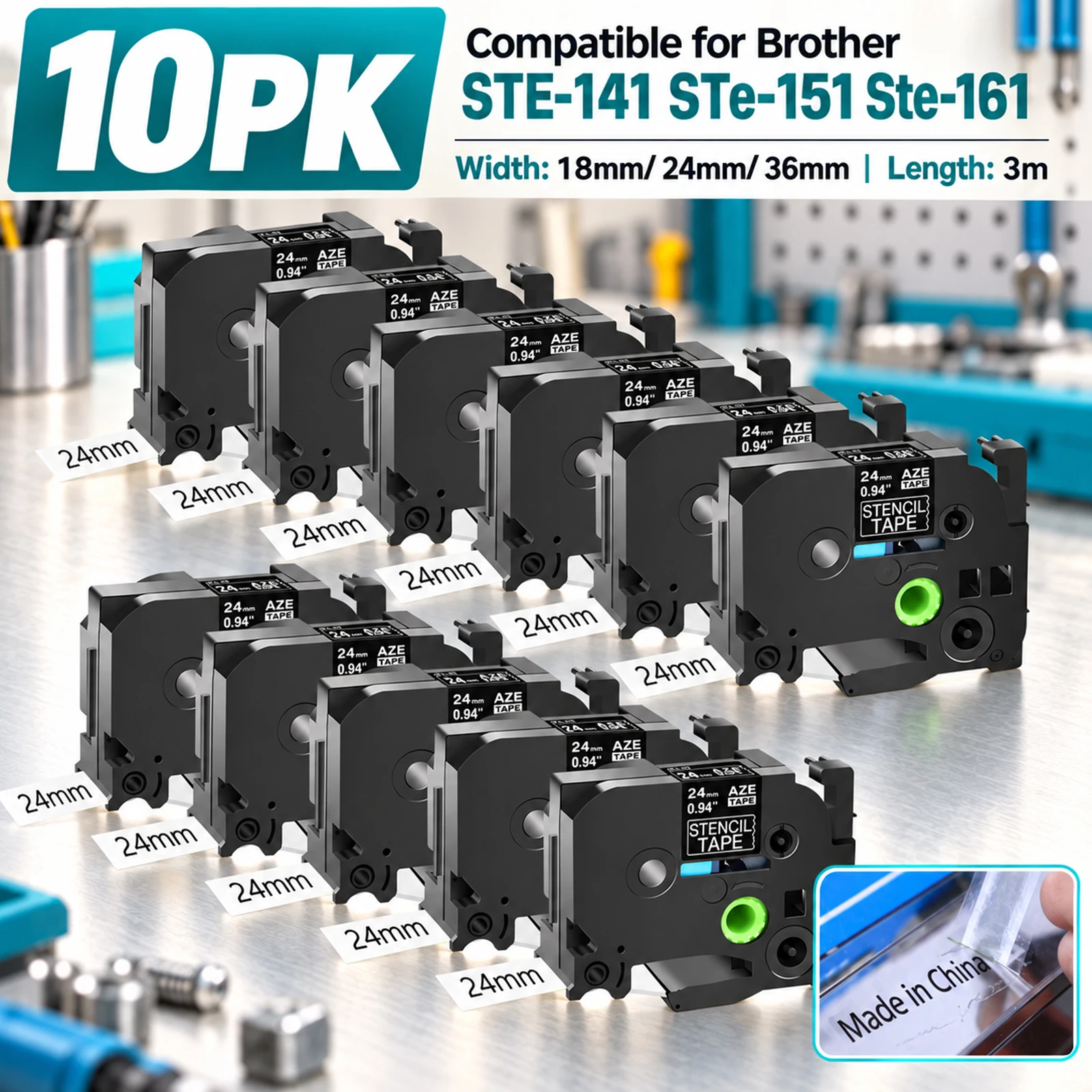 3-10PCS STe-141 Ste-151 Compatible for Brother P-Touch STe-161 Stencil Tape 18mm/24mm/36mm Etching Stencil Non-Laminated Tapes