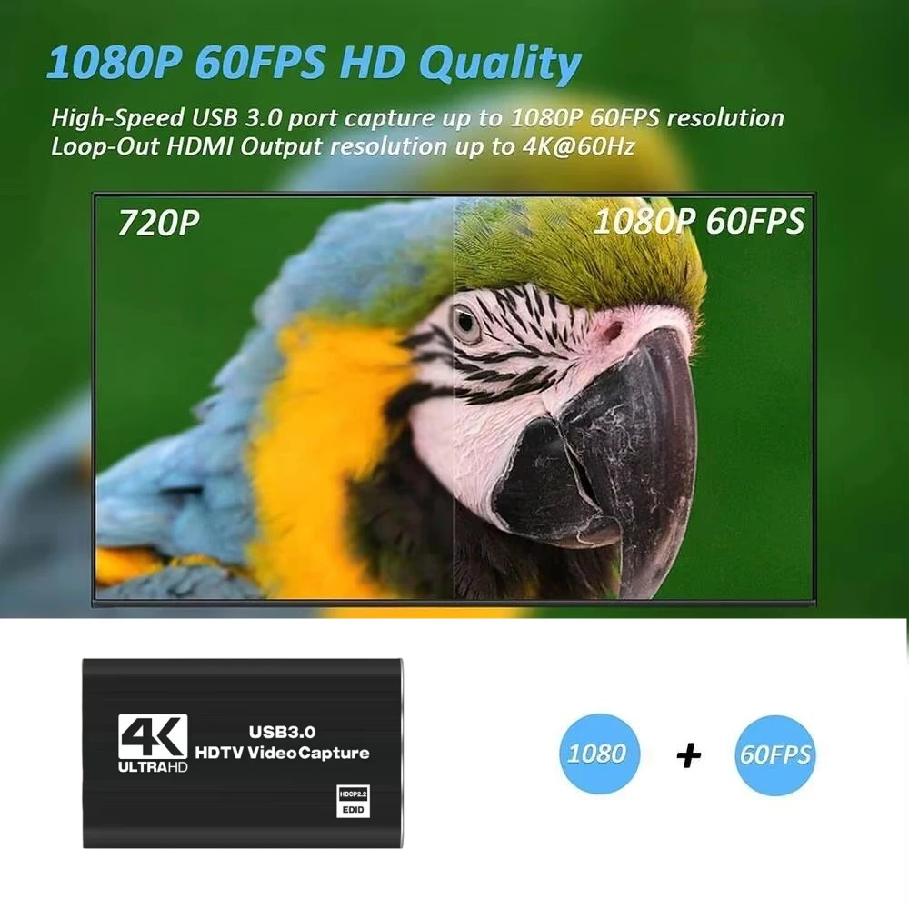 Roreta 4K USB 3.0 Video Capture Card, HDMI-compatible HDTV Recorder Grabber for Game Recording, PC, Game Audio & Mic view 4