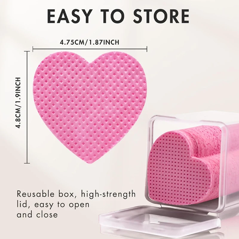 200Pcs Heart‑Shaped Lint‑Free Nail Wipes Boxed, Non‑Woven Nail Polish Remover Pads, Multi‑Color Eyelash Glue Cleaning Wipes