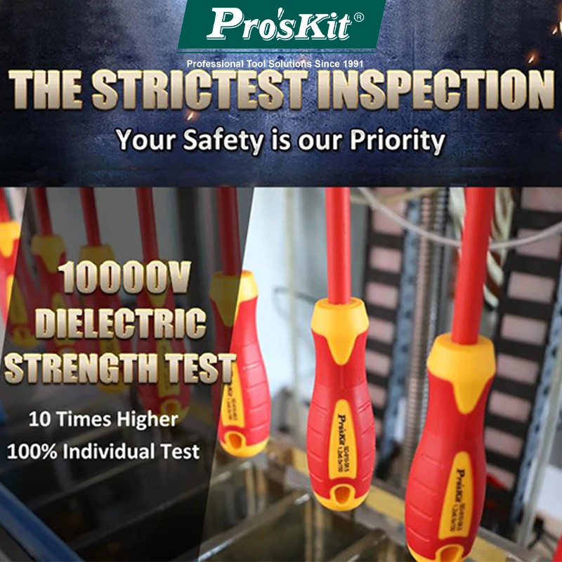 Pro'skit 7-Piece Insulated Screwdriver Tool IEC 60900 High Voltage 1000V Safety Code Precision Screwdriver Hand Tool Set