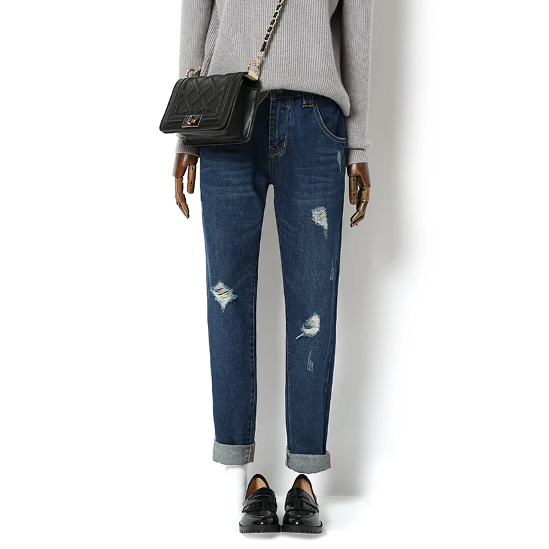 

Женские джинсы свободного кроя с эффектом потертости, рваные, модные, универсальные, удлиненные брюки из денима