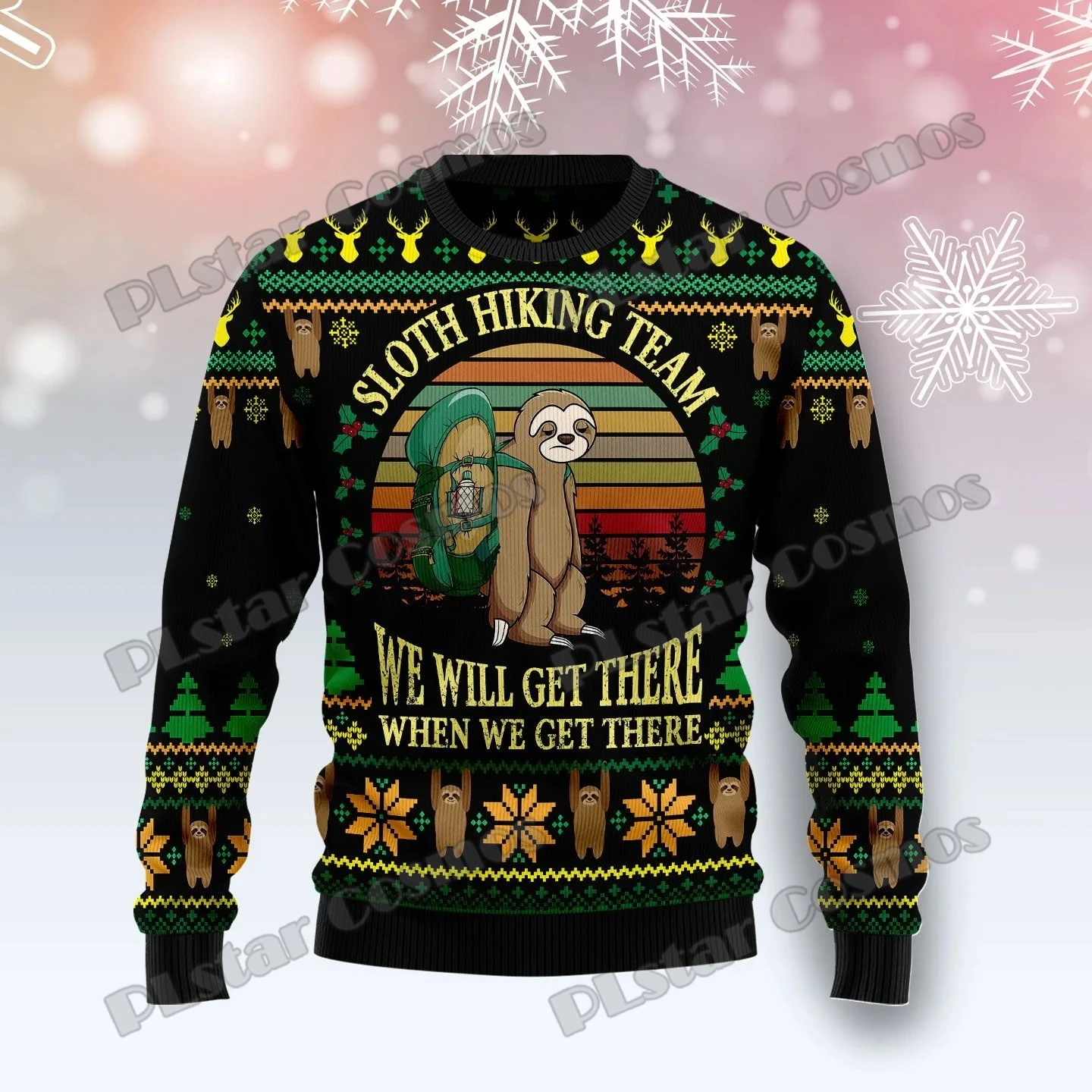 

PLstar Cosmos Sloth Team Holiday Pattern 3D Printed Mens Ugly Christmas Sweater Winter Unisex Casual Warm Knitwear Pullover MY37