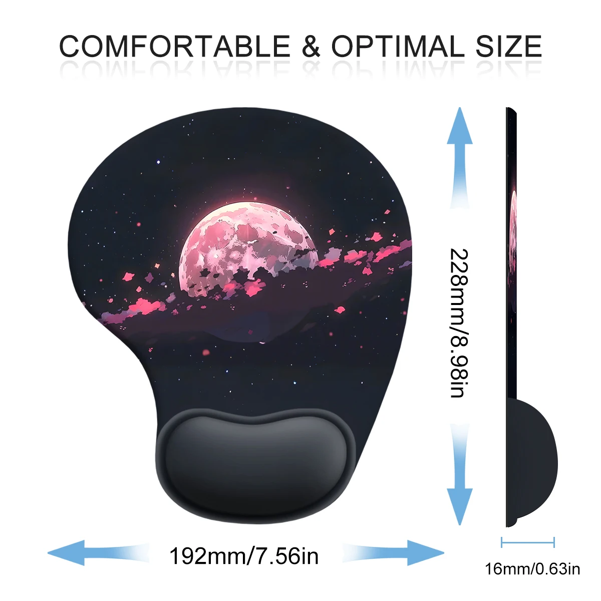 1pc Pink And Purple Planet Pattern Mouse Pad Ergonomic Soft Anti-Slip Wrist Rest Support Mat Computer Mouse Pad For Office PC