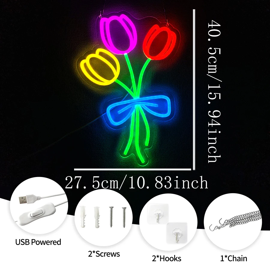 Bouquet Led Neon Sign Wall Decor, Bedroom Living Room Flower Shop Window Office Coffee Shop Wall Lamp, Christmas Party Gift.
