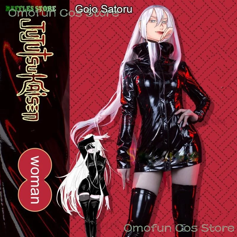 Female Gojo Satoru Cosplay Costume Wig Genderswap Black Suit Halloween Anime Comic Event Party Fancy Clothes for Women