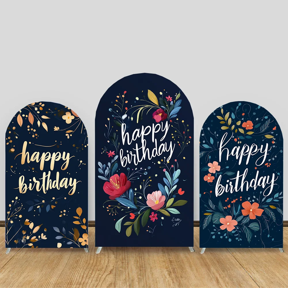 

Happy Birthday Arch Covers Backdrop Baby Shower Birthday Arched Backgrounds Soft Elastic Double-Sided Fabric Party Decors