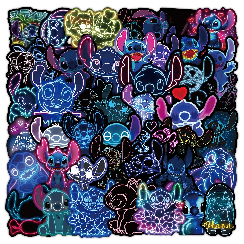 10/51 قطعة ديزني غرزة لطيف الكرتون الكتابة على الجدران ملصقات النيون نمط خربش ملصق مضاد للمياه الاطفال لعبة هدية الديكور كوب الكمبيوتر المحمول