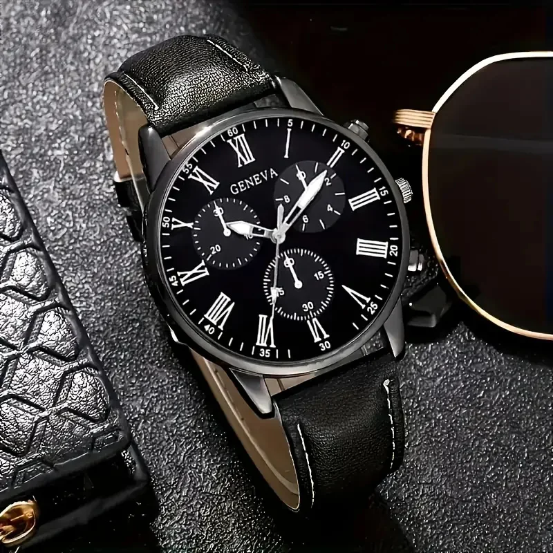 Men's round Case Quartz Watch And Arrow Style Jewelry Set Birthday Gift Box Not Included