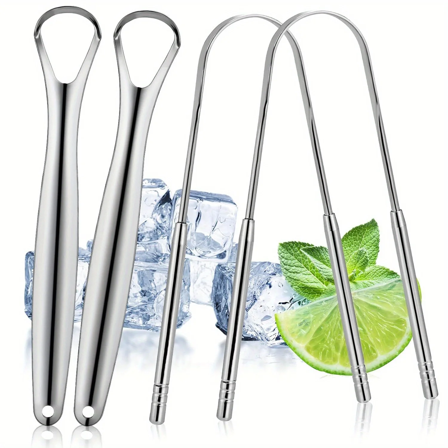 

4pcsTongue Scraper, Hygienic Seal-Pack, Professional Eliminate Bad Breath, Stainless Steel Tongue Scrapers