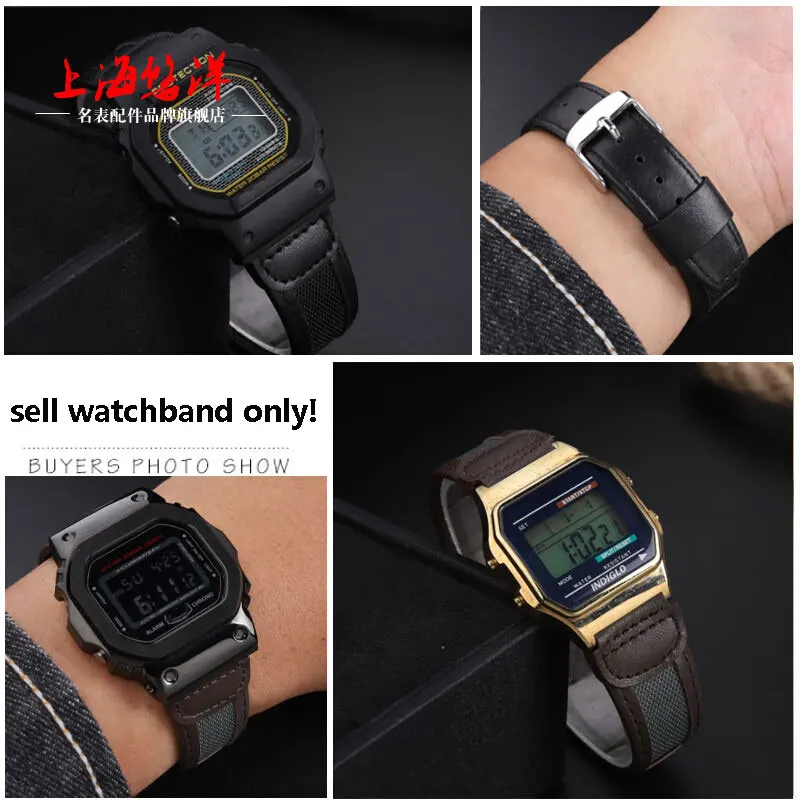 18mm Soft cowhide watchband for Casio  AE1200/1300 SGW400 AQ-150W   Retro Genuine Lea-ther Watch Strap black/brown bracelet