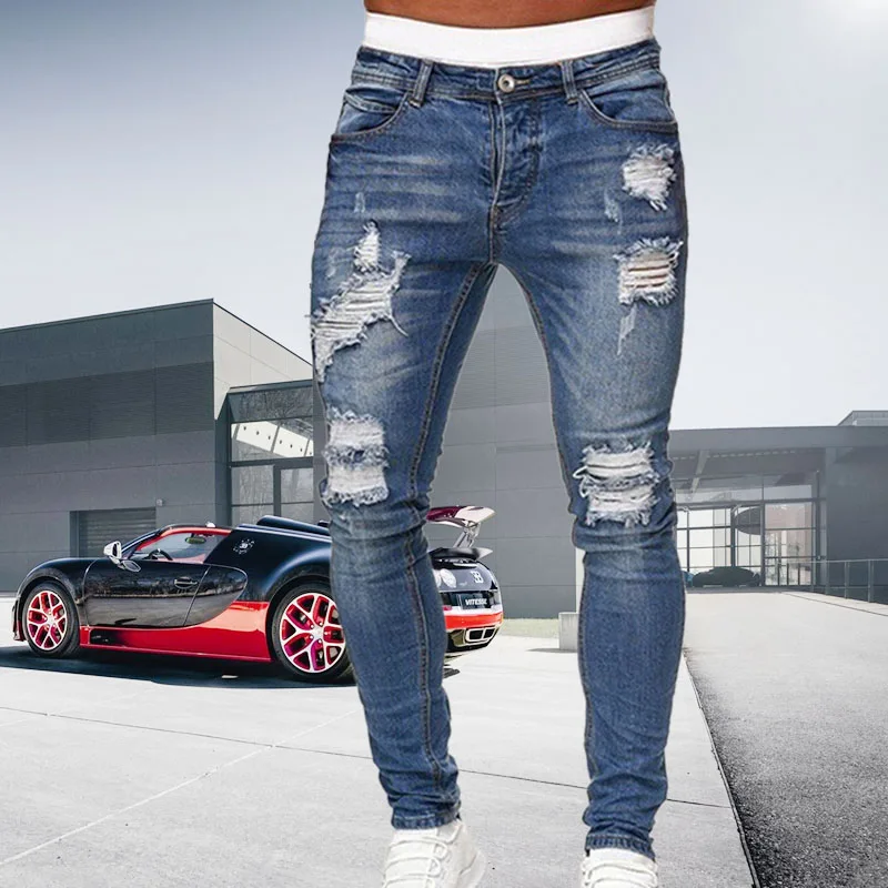 2023 Mens Hip Hop Jeans Cotton Stretchy Ripped Skinny Jeans High Quality Youth Black Man Pants Slim Fit Oversize Denim Trousers