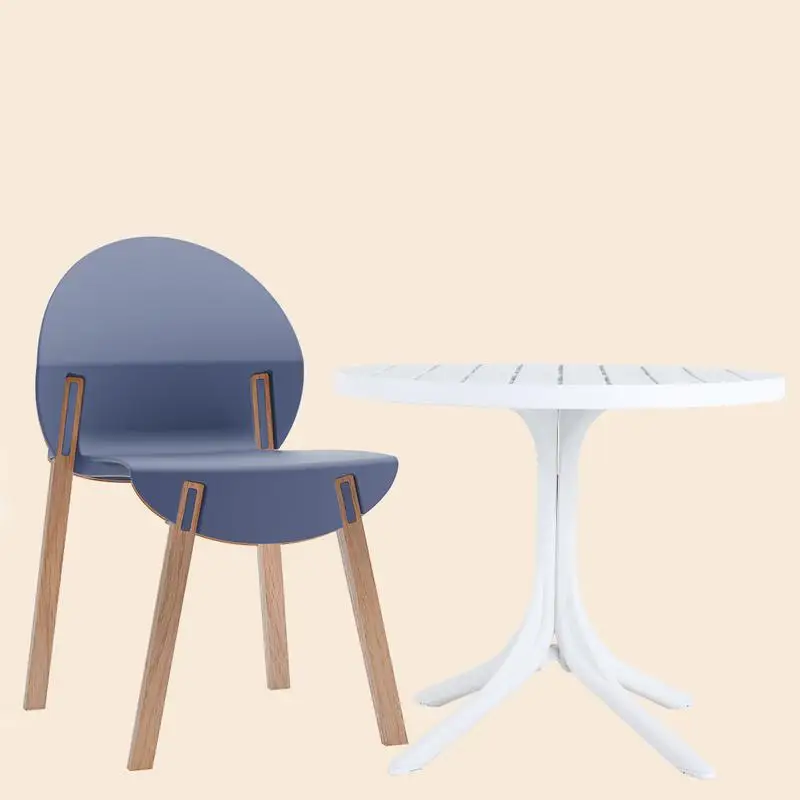 

4-Pack Grey Blue Chairs with Red Oak Wood Legs & PP Seat and 36" Indoor/Outdoor Modern White Round Table