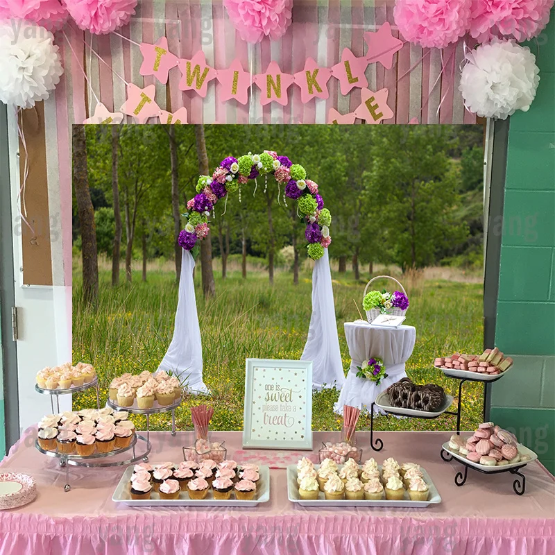 Custom ประดิษฐ์สีม่วงและสีเขียวกำแพงดอกไม้โรแมนติกงานแต่งงานกลางแจ้งครบรอบวันวาเลนไทน์ฉากหลังภาพพื้นหลัง