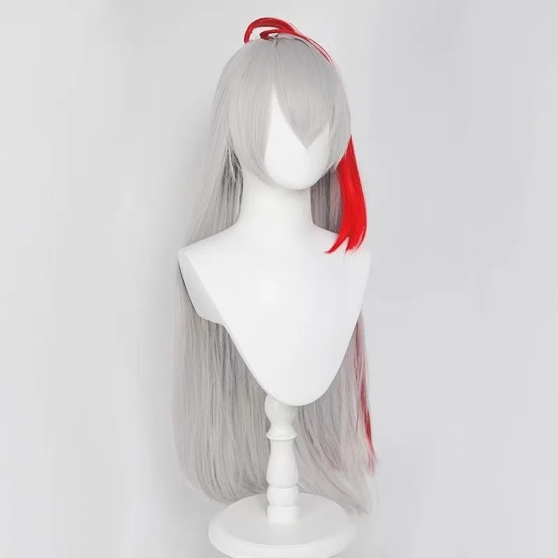 1 buah wig rambut panjang lurus anti kusut berwarna putih yang diwarnai merah untuk permainan peran Bayangan Raja Kemeriahan