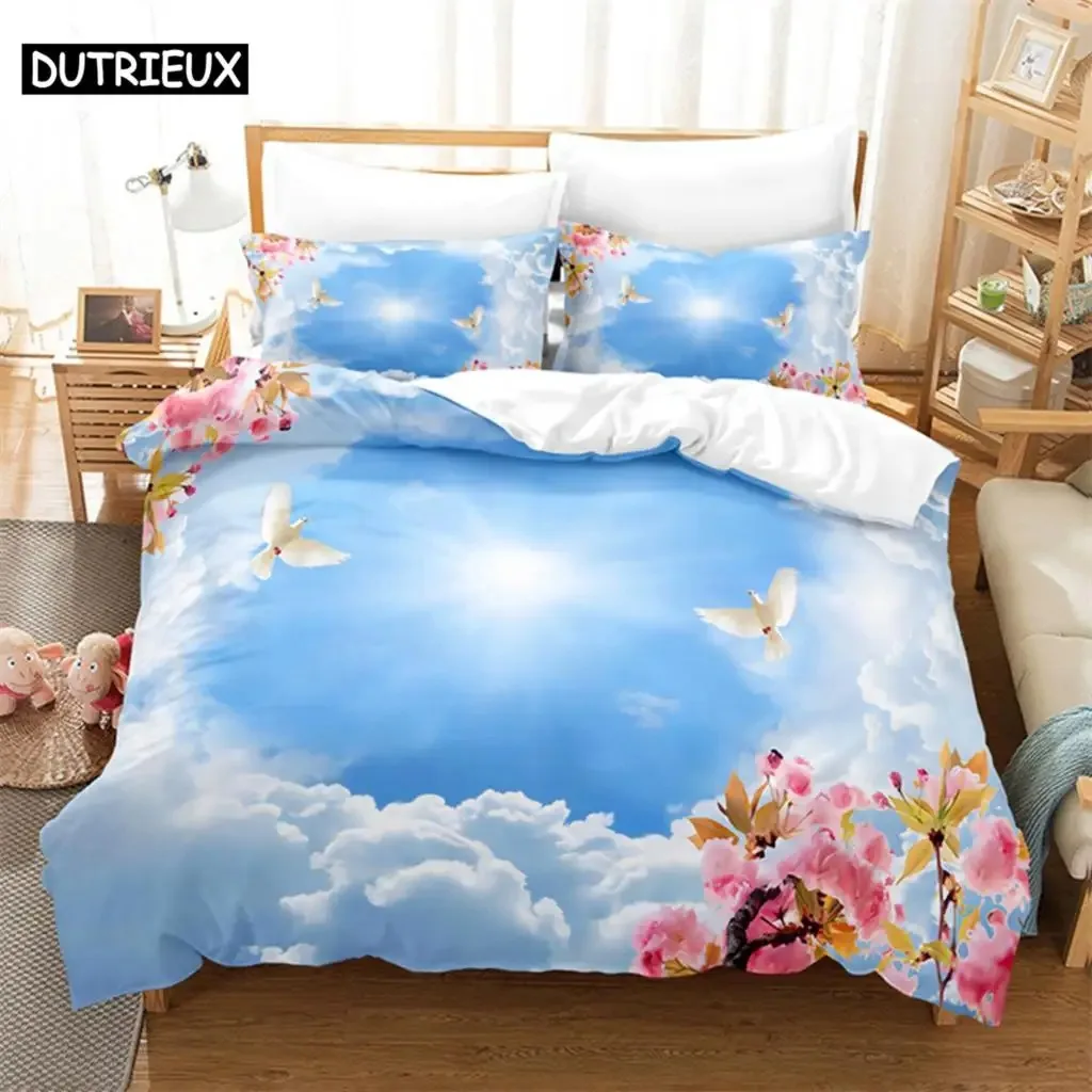 

Blue Sky Scenery Queen Comfortable Duvet Quilt Cover Pillowcase Bedding Set Children Bedroom Decoration Home Textile