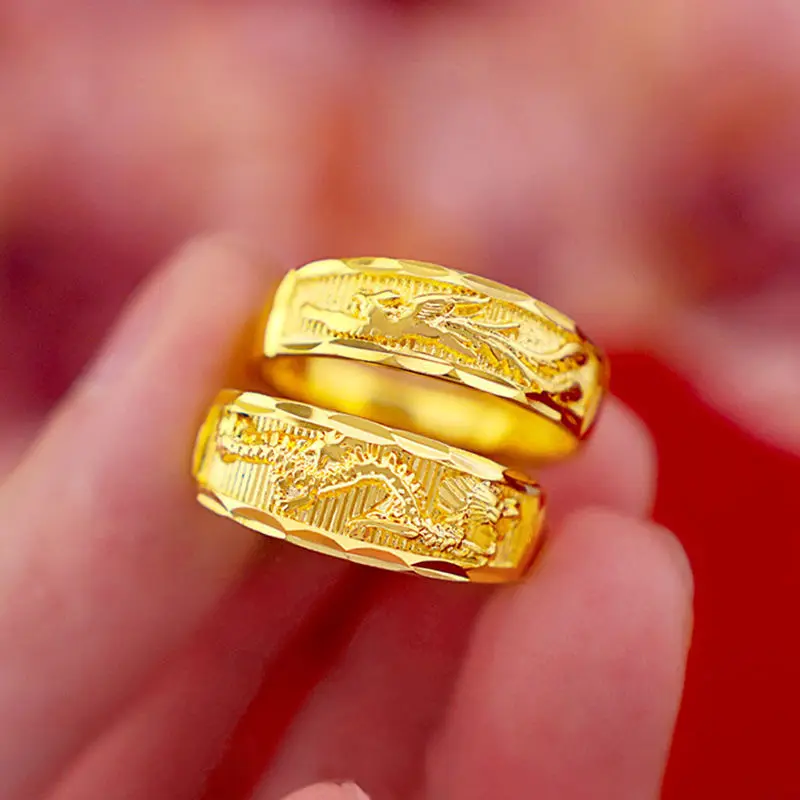 2026 New Vietnamese Sand Gold Ring For Women No Fade 999 Stamp Gold Tone Open Adjustable Couple Ring Jewelry For Men Finger Band