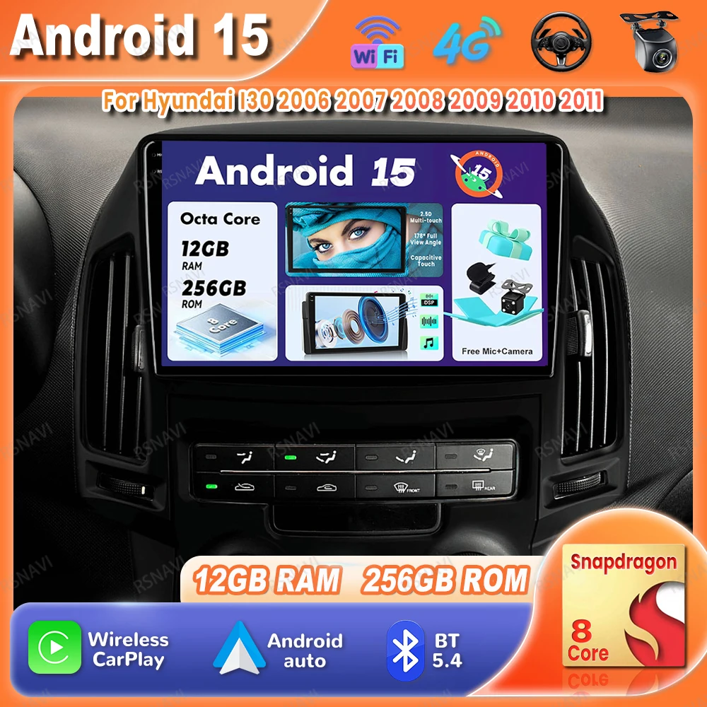 

Car Radio Android 15 For Hyundai I30 2006 2007 2008 2009 2010 2011 Viedo Player Head Unit Stereo 5G WIFI Wireless Carplay Auto