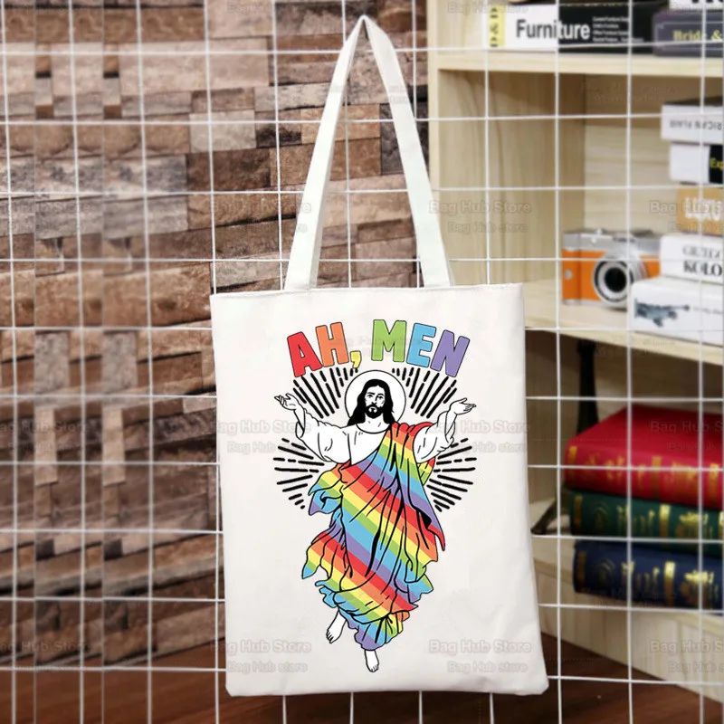 Saco de lona com lgbt para mulheres, bolsa de ombro, arco-íris, orgulho, gay, bissexuais, compras, engraçado